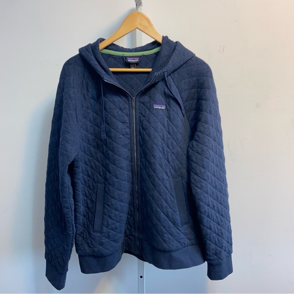 Patagonia Hoodie Navy Blue Organic Cotton Quilt Full Zip Jacket Men’s Large